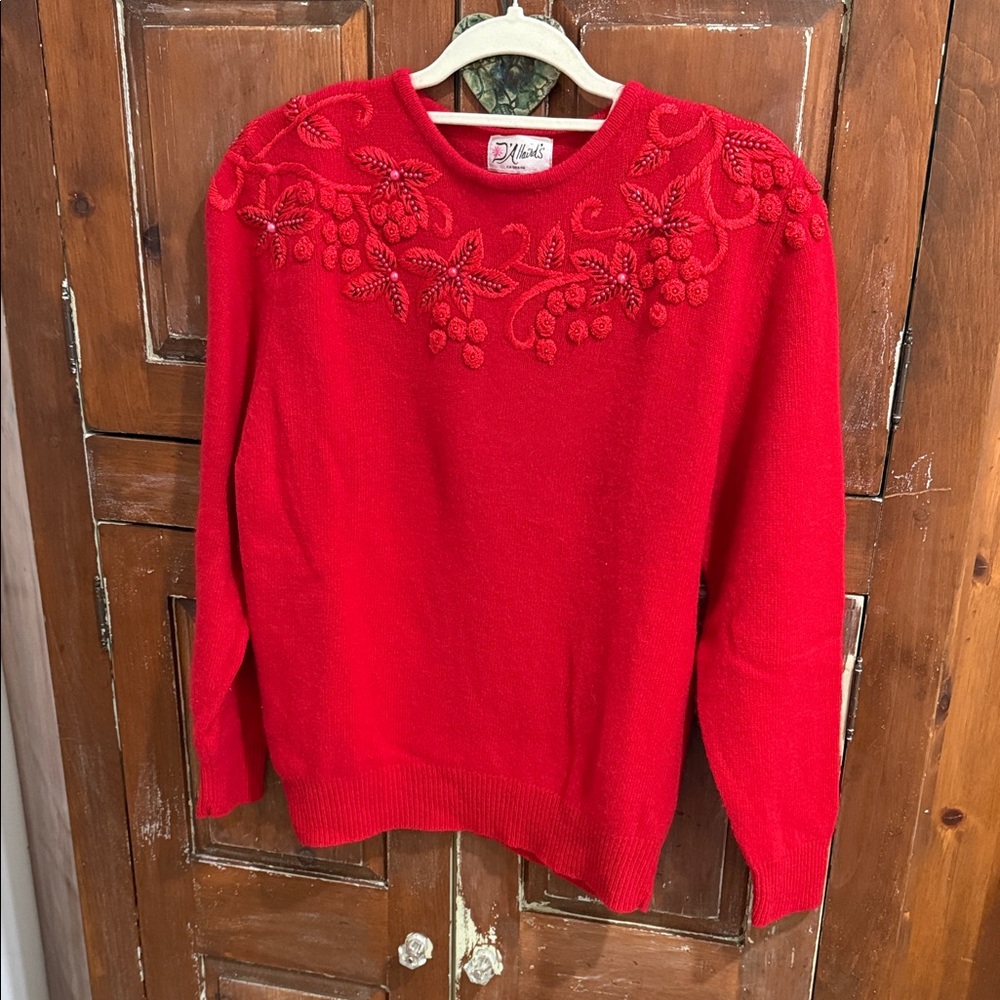 Vintage Elegant Red Embroidered Sweater
